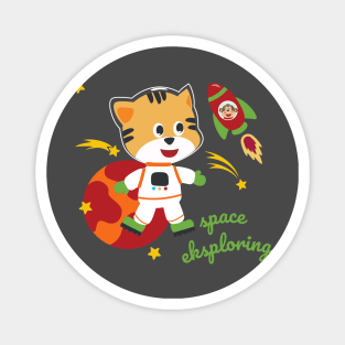 Space cat or astronaut in a space suit with cartoon style. Magnet